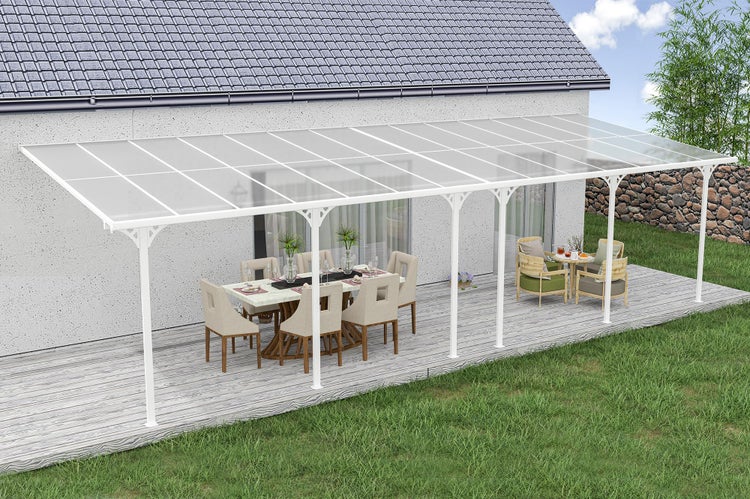 Angebaute Pergola/Carport 27m² KLEO 900L300 Aluminium Weiß