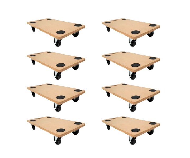 PROREGAL Mega Deal 8x Profi Transportroller mit 4 Rollen HxBxT 11,5 x 30 x 60 cm Traglast 200 kg MDF Holzplatte Braun