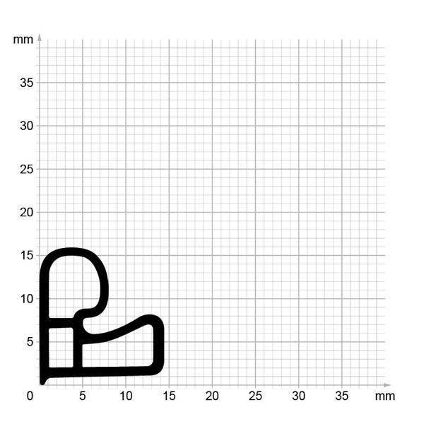 Querschnittsprofil einer Leiste auf Millimeterpapier zur Veranschaulichung der Maße