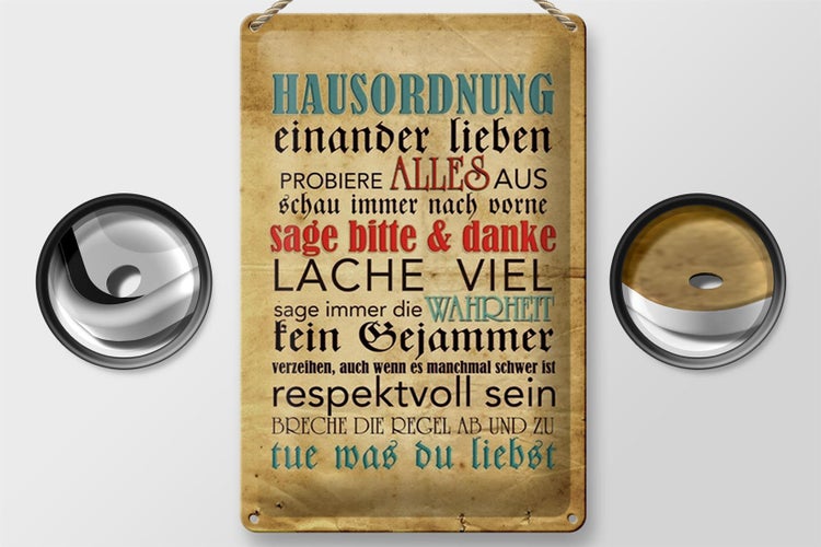 Blechschild Spruch 20x30cm Hausordnung sage bitte danke
