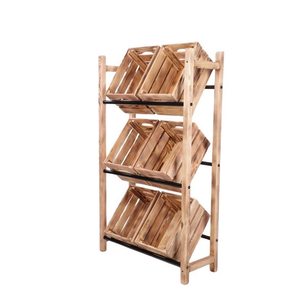 PROREGAL Getränkekistenregal EIFEL HxBxT 138x82x32cm 6 Kisten auf 3 Ebenen Massives Kiefernholz Gebrannt
