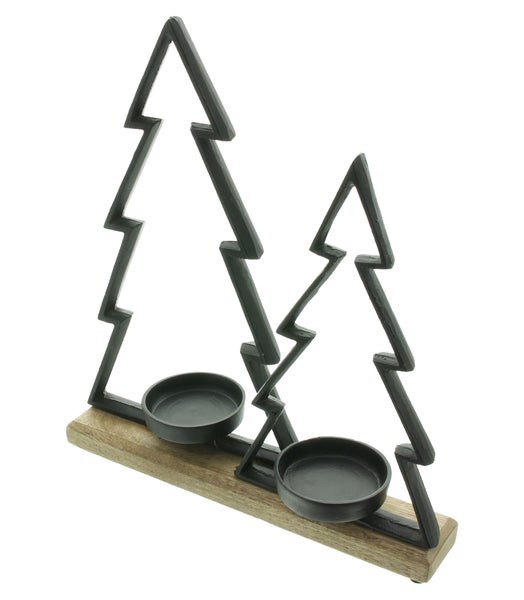 FRANK FLECHTWAREN | Kerzenhalter Tannen, METALL, MANGOHOLZ, 31 x 9 x 33 cm