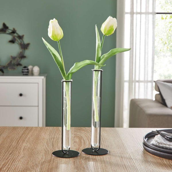 FRANK FLECHTWAREN | Vase Modern Living, 2er Set, METALL, GLAS, 7,9 x 7,9 x 21,5 cm, 7,9 x 7,9 x 24 cm