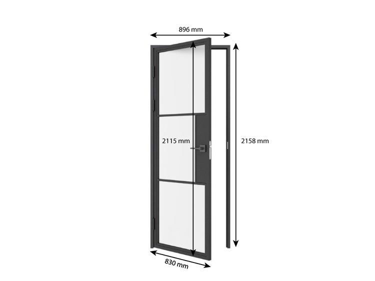 Glastür satiniert Komplettset mit Beschlag Loftstil 830x2115mm DIN Links  - Türklinke Drehtür