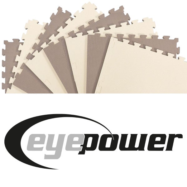 3.2qm Profi Fitnessmatte 2cm - 8er Set 63x63 Bodenschutzmatte für Fitnessgeräte Beige Braun