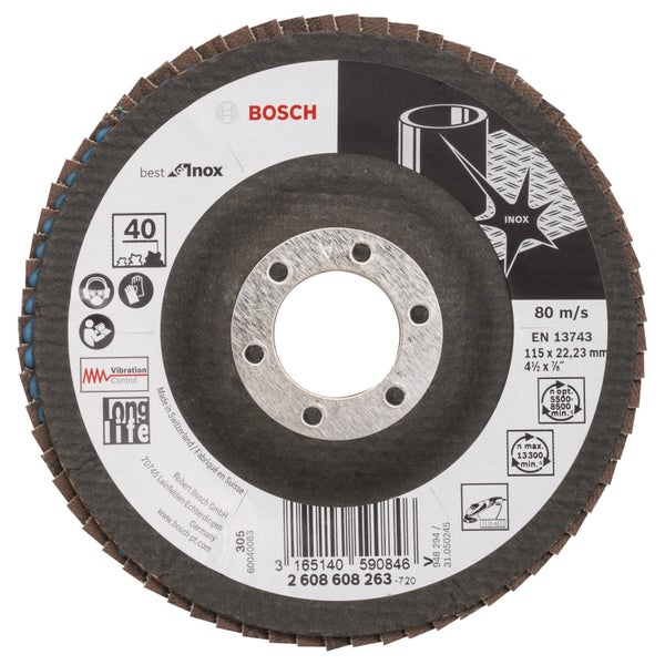 Bosch Fächerschleifscheibe Best for Inox 115 22,23 40 gewinkelt Glasgewebeteller - 2608608263