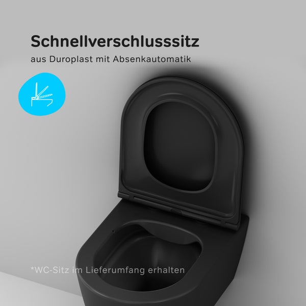 AM.PM Wand-WC  Tiefspüler ohne Spülrand schwarz glänzend mit WC-Sitz CFA1700MBSC Func