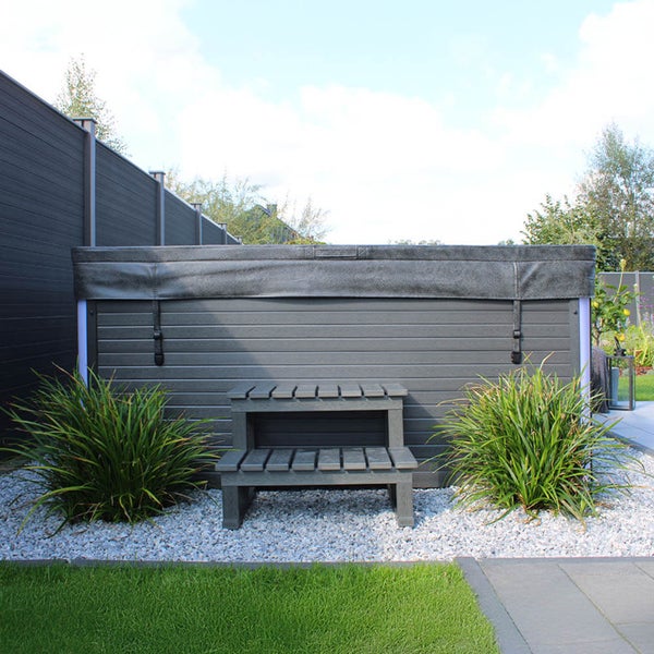 Home Deluxe - Outdoor Whirlpool - STREAM BIG PLUS Treppe und Thermoabdeckung - Maße: 208 x 208 x 88 cm - Inkl. Heizung, 34 Massagedüsen und 4 äußeren Lichtquellen I Außen Whirlpool Spa für 5 Personen