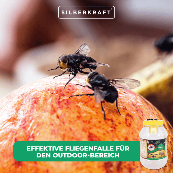 Silence Fliegenfalle – Effektive Lockfalle zur Fliegenabwehr im Außenbereich<br />Zur biologischen Bekämpfung von Fliegen rund ums Haus, Garten, Stall und Terrasse – Wiederverwendbar & nachfüllbar