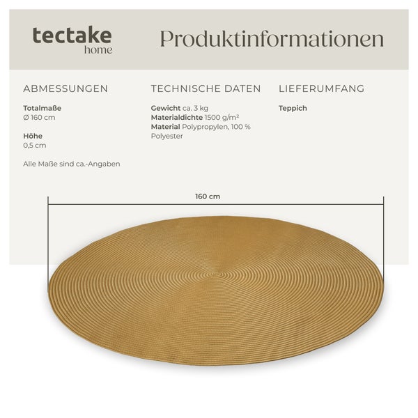 Geflochtener Teppich tectake strapazierfähig und pflegeleicht Ø 160 cm Ø 160 cm
