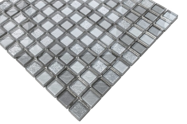 Glasmosaik auf Netz für Bad und Küche 30cm x 30cm  - Brilliant silver