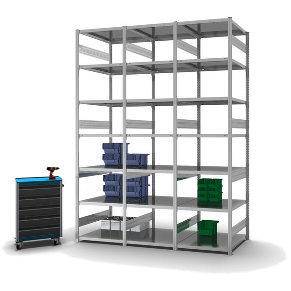 PROREGAL Fachbodenregal Stecksystem T-Profil Heavy-Duty Grundregal HxBxT 300 x 75 x 80 cm 7 Ebenen Fachlast 330 kg Beidseitig Nutzbar Verzinkt