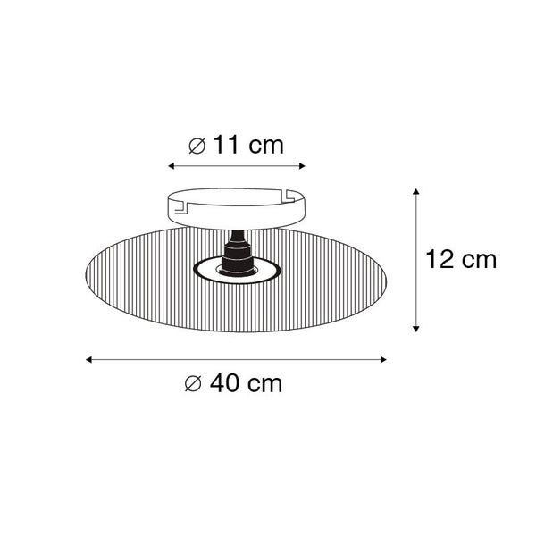 Maßzeichnung einer Deckenleuchte mit einem Durchmesser von 40 Zentimetern, einer Höhe von 12 Zentimetern und einem Baldachin von 11 Zentimetern.