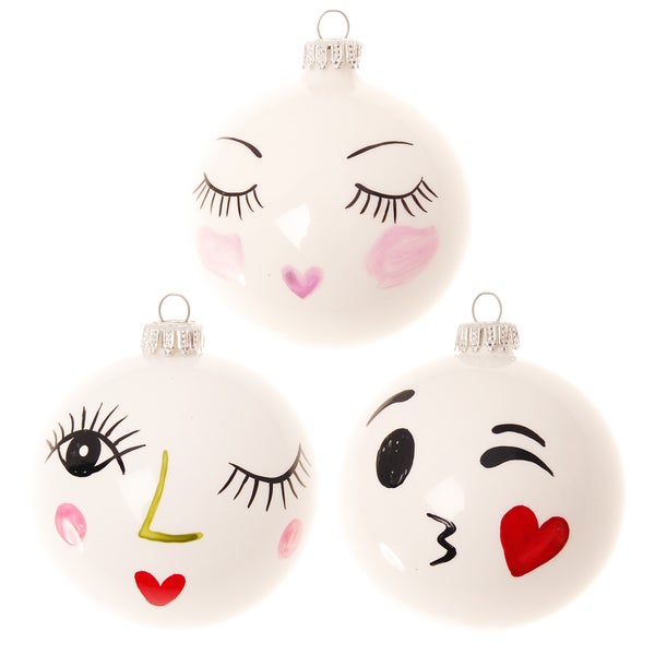 Weiß glänzend 8cm Glaskugelsortiment, 3 Stck., Weihnachtsbaumkugeln, Christbaumschmuck, Weihnachtsbaumanhänger
