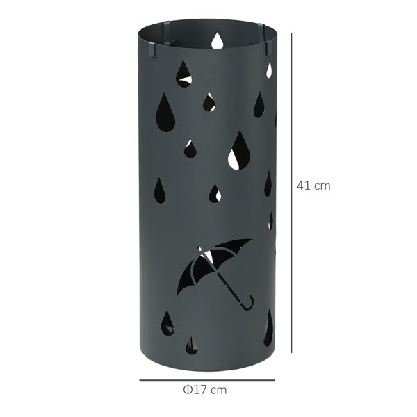 HOMCOM Schirmständer Regenschirmständer mit 4 Haken und abnehmbarer Tropfschale Schirmhalter für Gehstöcke & Regenschirme Stahl Ø17 x 41 cm Dunkelgrau