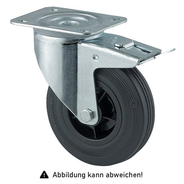 Rollcart Vollgummi-Lenkrolle mit Doppelstop Ø200x50mm in schwarz 205kg Tragkraft mit Kunststoff-Felge