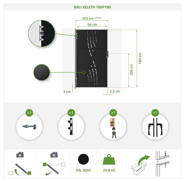 Nali Veleta 100P180 Tür mit Maßen und Inhalten