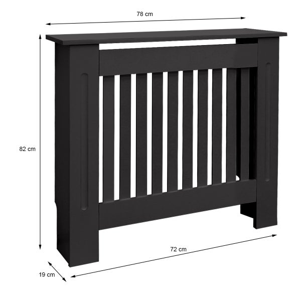 ECD Germany Heizkörperverkleidung Landhausstil 78x19x82 cm Schwarz aus MDF lackiert für Schlafzimmer Wohnzimmer - Heizungsverkleidung Heizkörperabdeckung Heizungsabdeckung Heizung Heizkörper Abdeckung