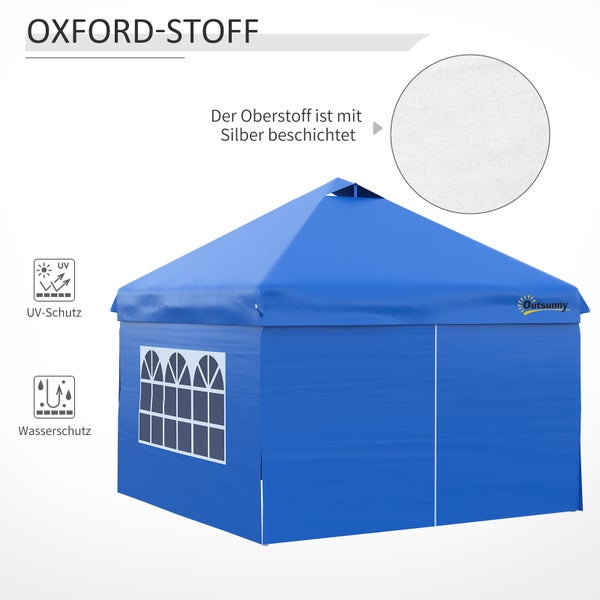 Outsunny Pavillon, 4 Seitenwände mit Fenster, Tür, inkl. Heringe, Tragetasche, 3x3m, Metall, Oxford, Blau