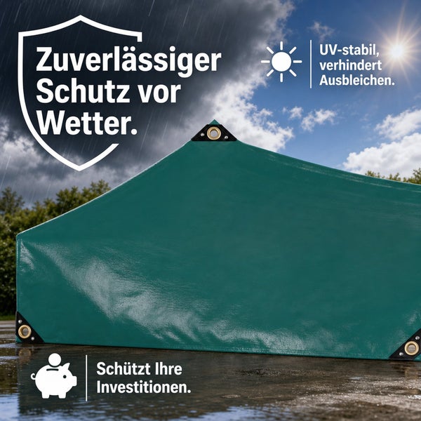 Wetterfeste Abdeckplane mit UV Schutz und Ösen für zuverlässigen Schutz vor Regen und Sonne.