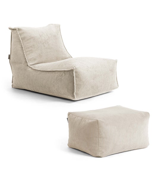 mokebo Sitzsack mit Hocker aus Cord 'Der Gelassene', Bean Bag, Relaxliege oder Bodenkissen in Beige