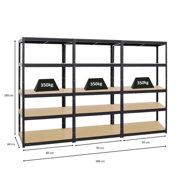 PROREGAL Mega Deal 3x Schwerlastregal Slim Elephant M HxBxT 180 x 90 x 60 cm & 1x Höhenverstellbare Werkbank Big Dino HxBxT 90 x 160 x 60 cm Schwarz