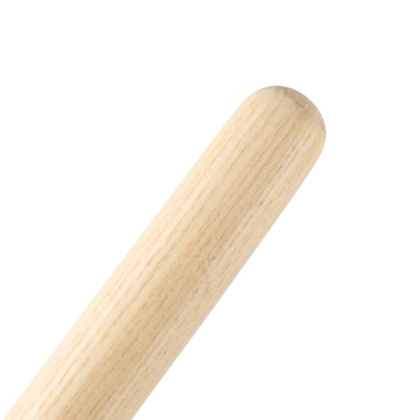 Nahaufnahme eines runden Holzstiels für Gartenwerkzeuge.