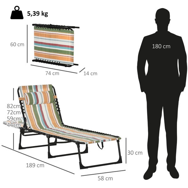 Liege mit Stahlrahmen und gestreifter Auflage für hohe Belastbarkeit, Stabilität und lange Lebensdauer.