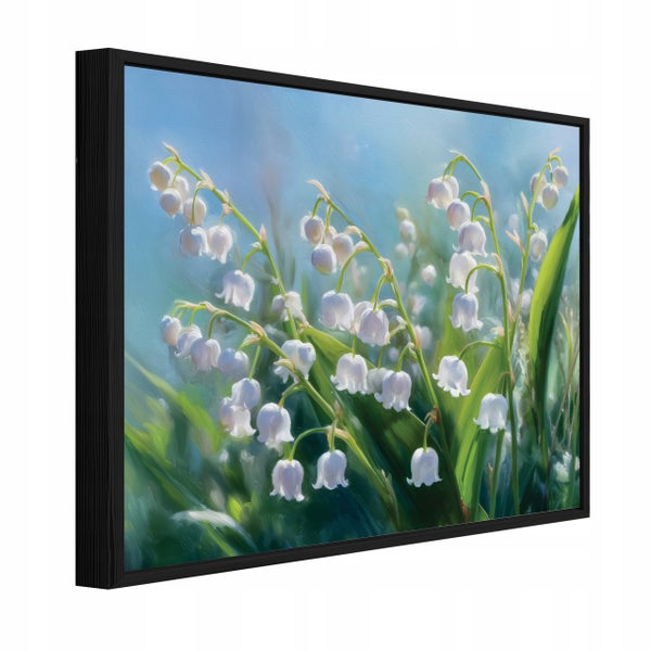 Gemälde mit Maiglöckchen im schwarzen Rahmen