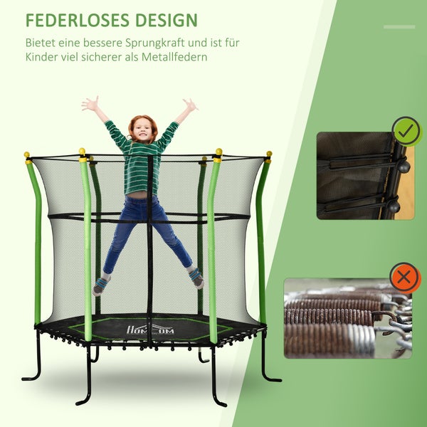 HOMCOM Kindertrampolin, Gartentrampolin mit Sicherheitsnetz, für 3-10 Jahre, Ø160 cm, Stahl, Grün