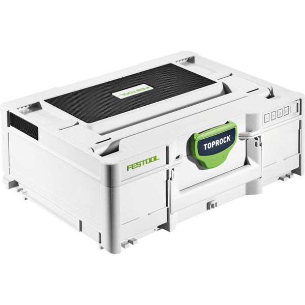 Festool Bluetooth-Lautsprecher TOPROCK im Systainer mit integriertem Lautsprechergitter und seitlichen Bedienelementen.