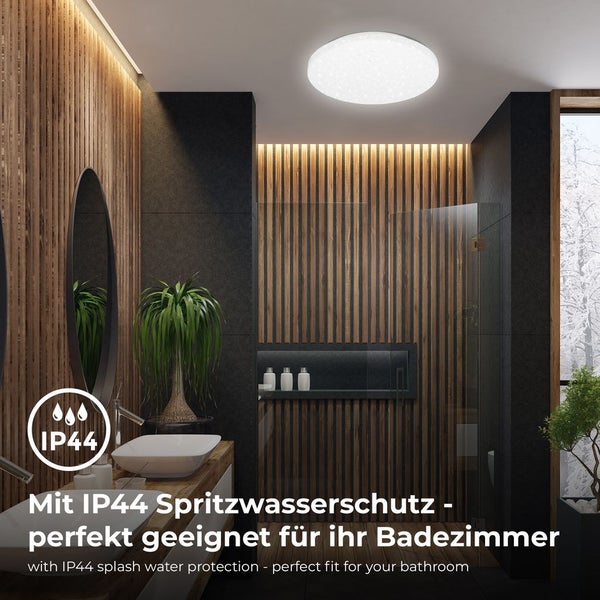 Deckenlampe Ø27,5 cm - 12W, 1300lm, LED, IP44, Sternenhimmel, neutralweiß, weiß