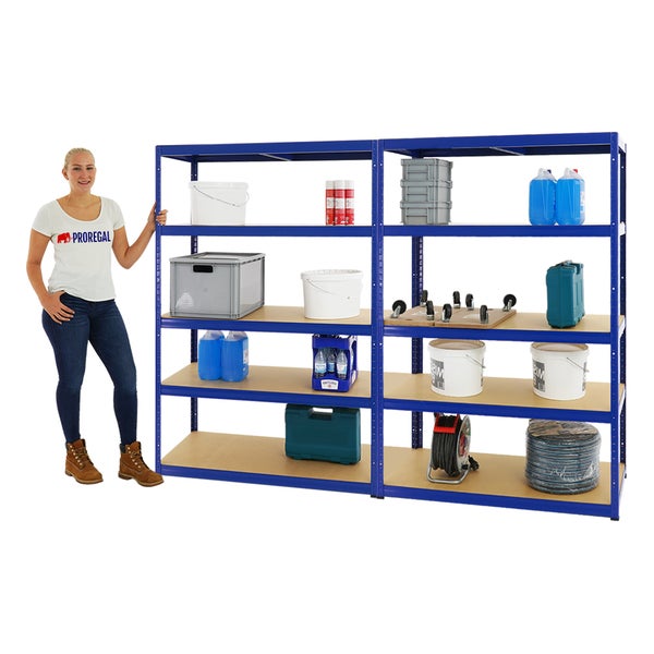 PROREGAL Mega Deal 2x Schwerlastregal Big Elephant M HxBxT 180 x 120 x 60 cm Fachlast 250 kg Blau