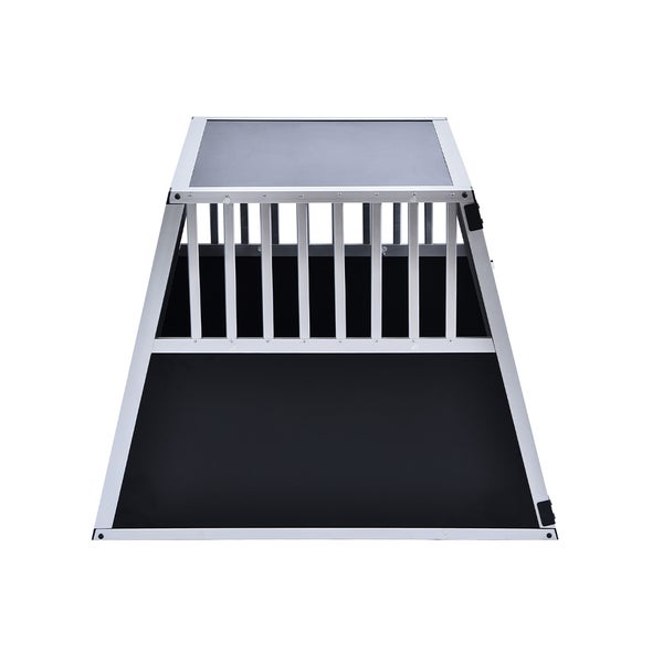 Home Deluxe - Hundetransportbox Alu SKITO - L - 90 x 65 x 69 cm - Farbe: Silber / Schwarz - Material: MDF Platten, Aluminium I Hundetransportbox Transportlösung Alu-MDF-Material Tierfreundlich