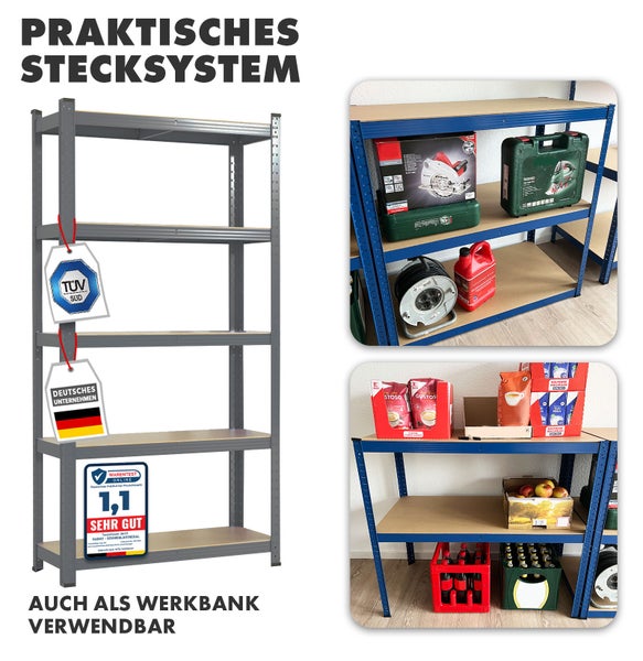 FLOORDIREKT Schwerlastregal Lakota - 2er Set - Universal einsetzbar - Grau - 200 x 120 x 60 cm - Traglast bis 875 kg
