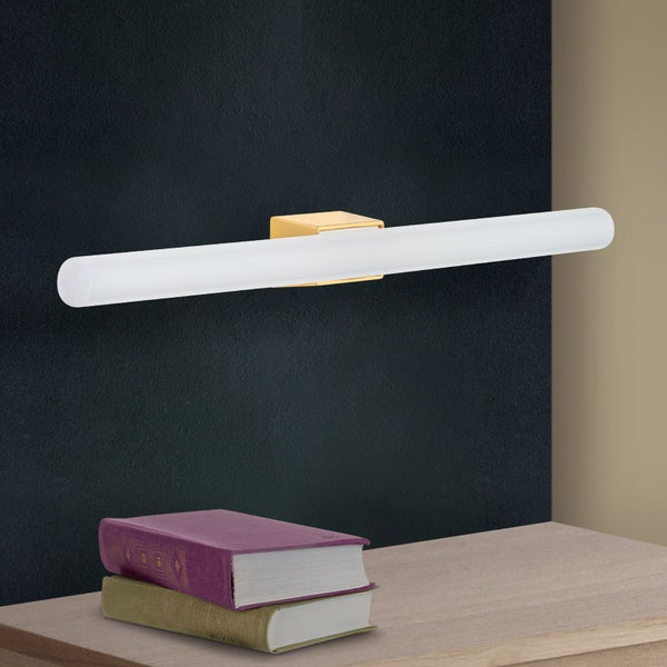 Moderne LED Spiegelleuchte oder Bildleuchte mit zylindrischem Leuchtkörper und Halterung.