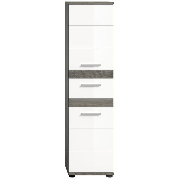 Xonox.home Midischrank Blake BxHxT 35 x 137 cm x 31 cm Frontfarbe weiß hochglanz / Korpus rauchsilber
