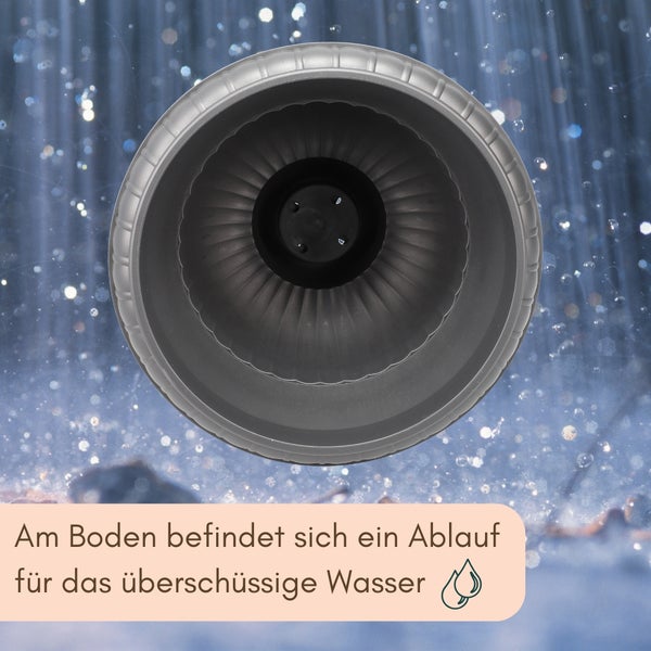Grauer Pflanztopf mit Wasserablauf am Boden