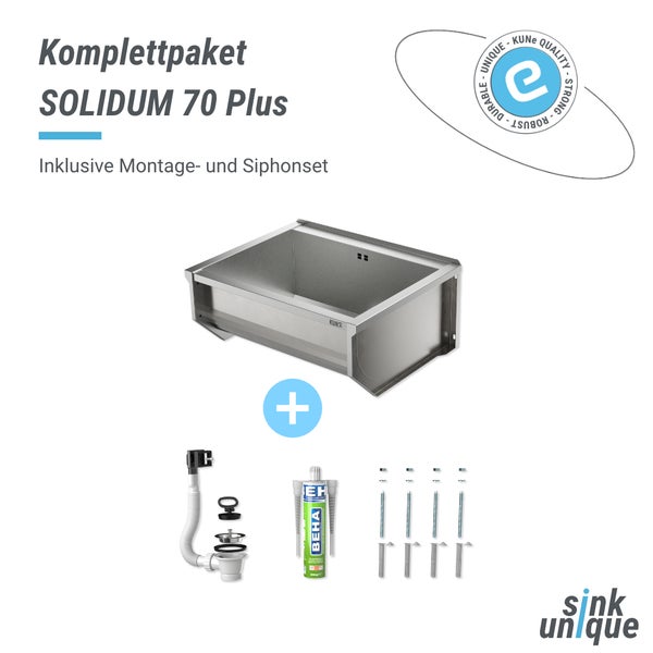 Komplettpaket Spüle Solidum 70 Plus inklusive Montage und Siphonset