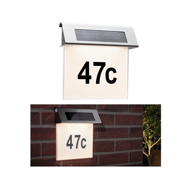 Solar Hausnummernleuchte mit Metallgehäuse zur Wandmontage, beleuchtetes Schild mit Ziffern 47c