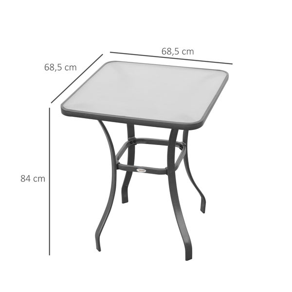 Outsunny Gartentisch Bistrotisch Glastisch Hartglas+Metall Schwarz L68,5xB68,5xH84cm