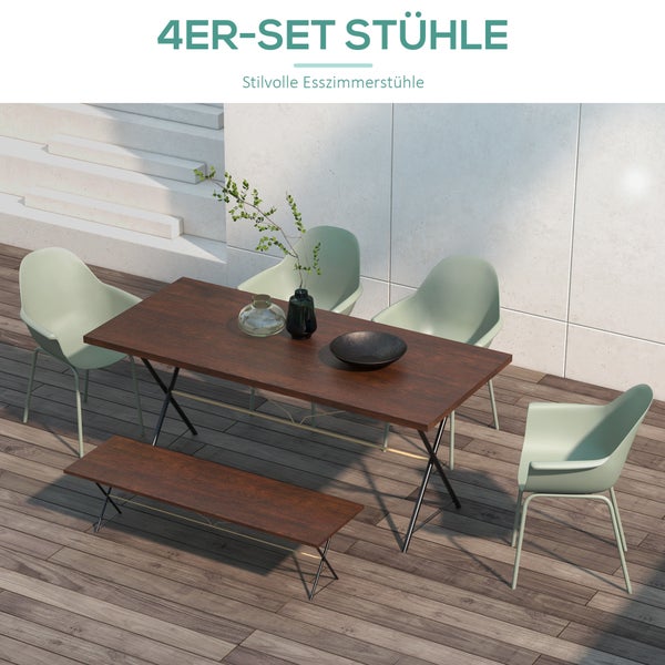 Outsunny 4er Set Gartenstuhl, Terrassenstühle mit Rückenlehne und Armlehne, bis 120 kg belastbar, 75B x 87T x 90H cm, HDPE, Grün