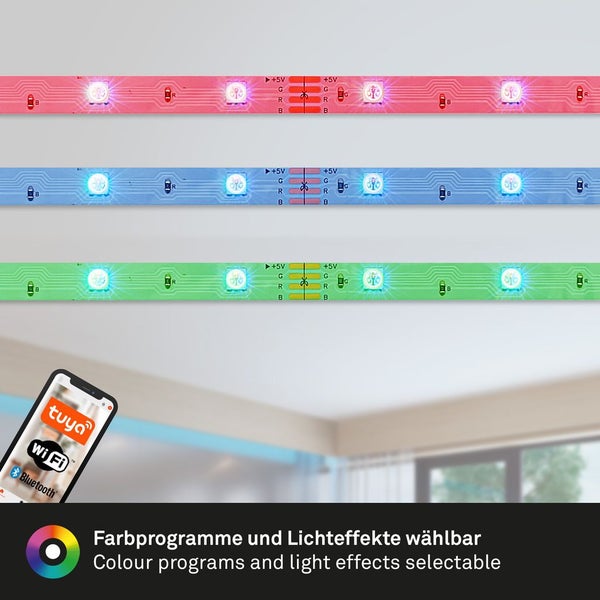 Briloner Leuchten USB SMART - LED Bänder - 2309150 - Musiksensor - Sprachsteuerung - Kürzbar - Selbstklebend - 500 x 10 cm (LxB)