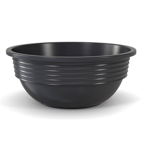 Schwarze Pflanzschale mit horizontaler Rillenstruktur