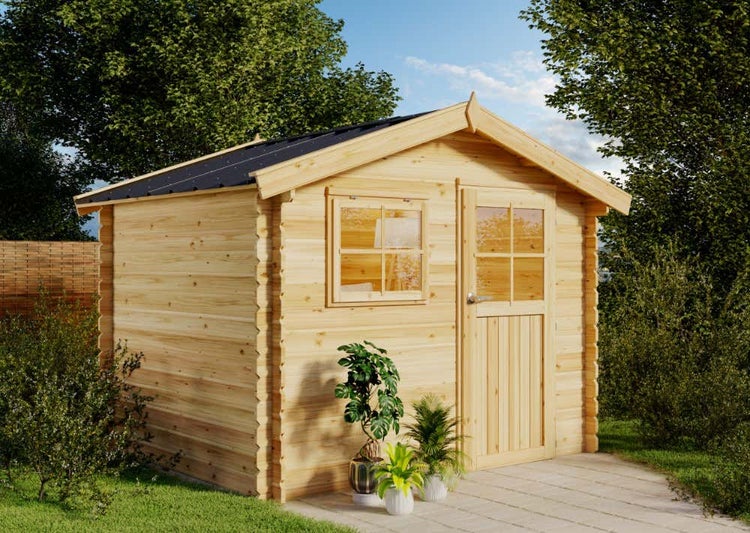 Alpholz Gerätehaus Salzburg 295x248 Gartenhaus aus Holz, Holzhaus mit 28 mm Wandstärke, Blockbohlenhaus, Naturbelassen 3,2x2,6m