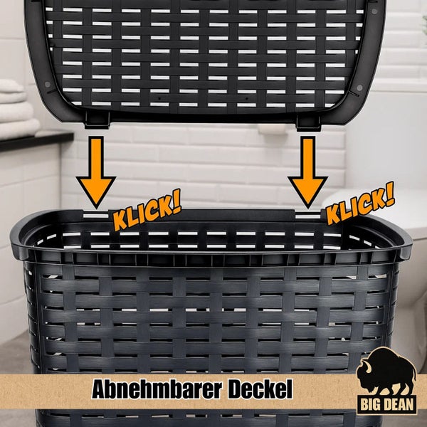 Wäschekorb mit abnehmbarem Deckel und Klickfunktion