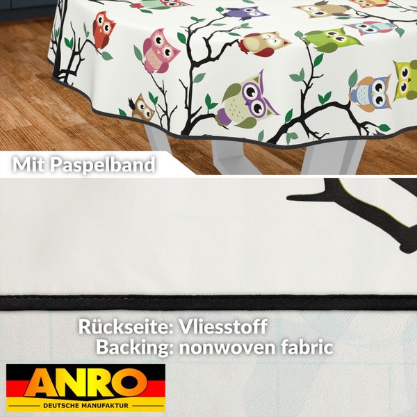 Tischdecke mit Eulenmuster und Paspelband