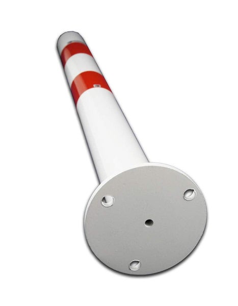 Kettenpfosten Absperrpoller 2 Stück Sperrpfostenset pulverbeschichtet weiß rot Ø60,3 mm 800 mm hoch mit Fußplatte zum Aufdübeln / Pfosten mit 5m Kette (Kunststoff 8mm) und Ösen
