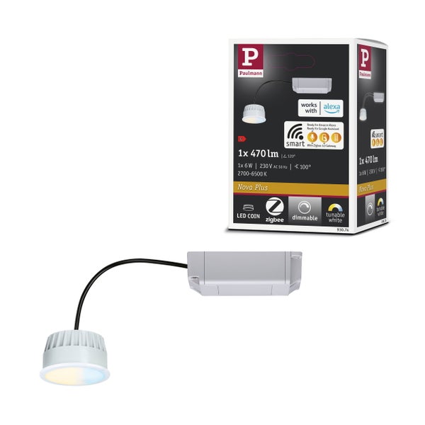 LED Einbaustrahler mit externem Treiber, technische Zeichnung mit Maßen in Millimeter und Hinweis auf fünf Jahre Garantie.
