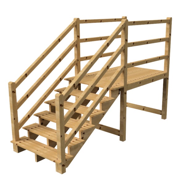 Holztreppe mit Geländer und Podest